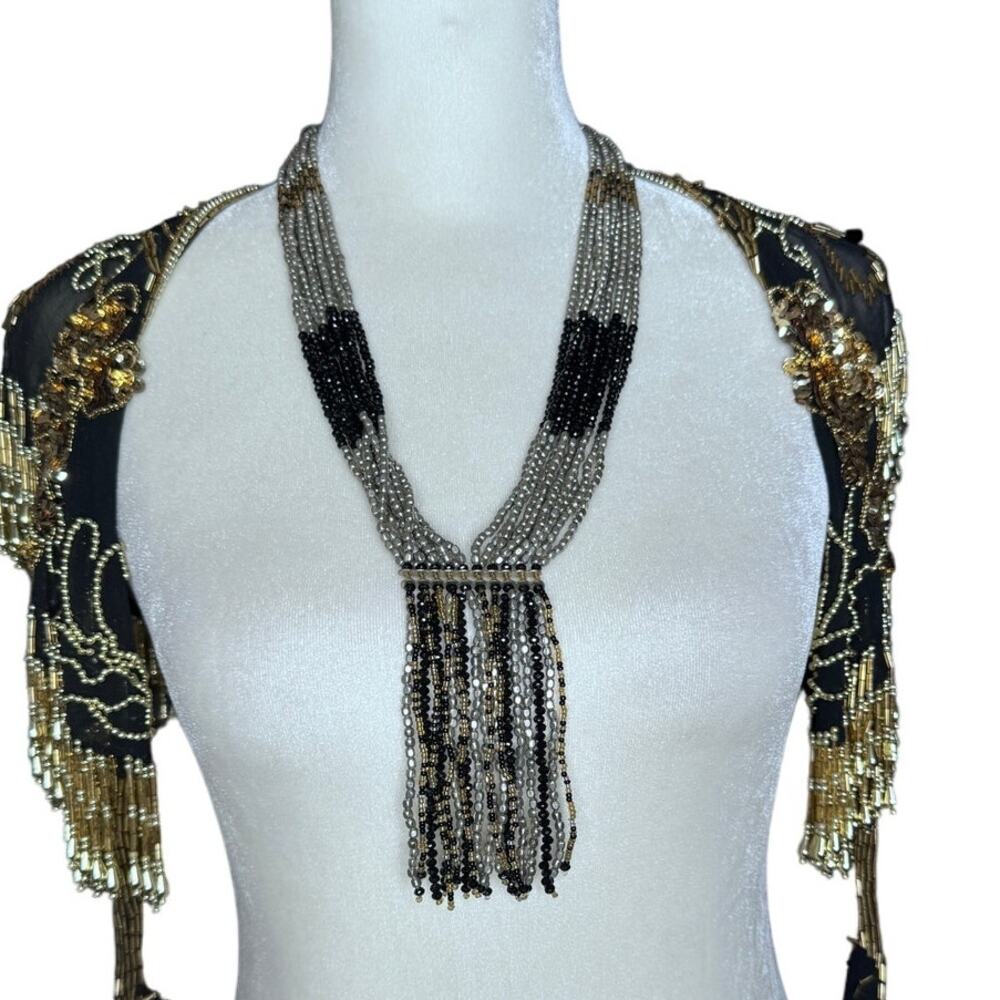 ORIGINAL BOX SIGNED HIMALAYAN GEMS BLACK, GOLD & SILVER BEAD TRIBAL NECKLACE